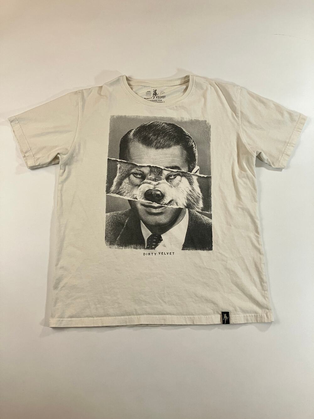 Dirty Velvet Men L Wolf Man Graphic T Shirt Organic Cotton White Rebel Art Tee